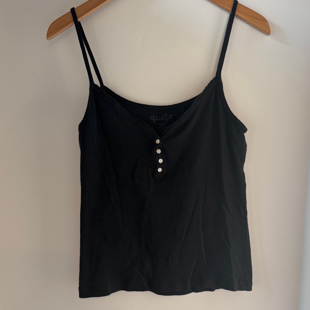 Brandy Melville John Galt Black Lace-Trim Henley Cami Tank Top